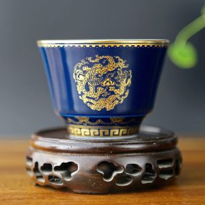 1884913f27caa3594162b8940e3e98cbb1862b6010dc2a4fbe3e418bdf0e5e1d Premium Hand-Painted Tea Ware • High-Temperature Color Glaze • Ji Blue with Pure Gold Painted Dragon Cup • Jingdezhen Porcelain
