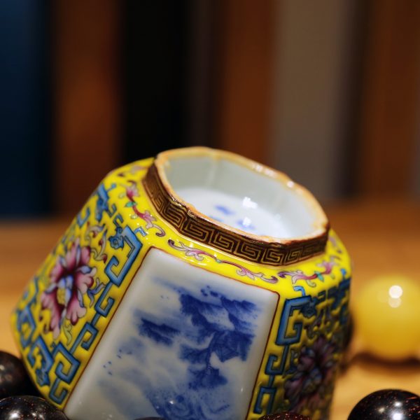 76cf1eec8ba390a890b9ea058b6333f028fee1bc26b46a82621f9a43d6b3445f Premium Hand-Painted Tea Ware • Exquisite Landscape Antique Tea Cup • Jingdezhen Hexagonal Cup • Enamel Pattern