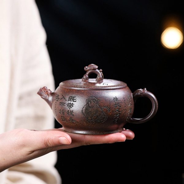 EWXZ001_4 Yixing Purple Clay Monkey Teapot