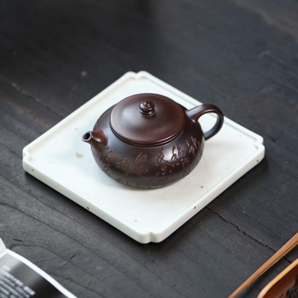 EWXZ005_4 Yixing Purple Clay Calligraphy Carving Teapot