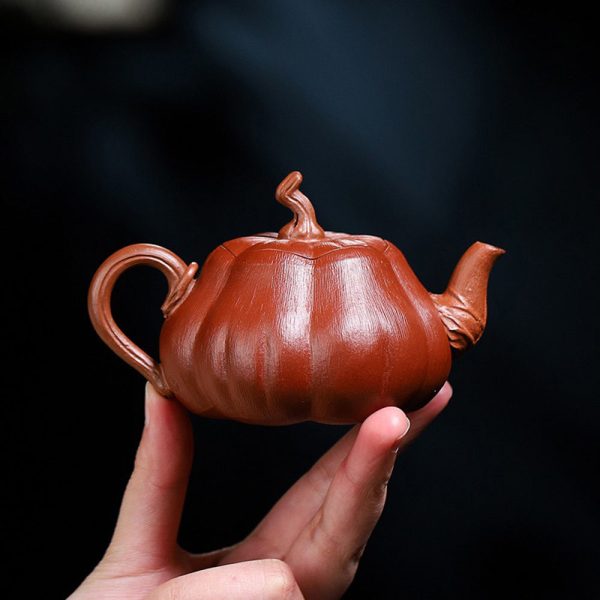 EWXZ007_2 Yixing Purple Clay Vine Pumpkin Teapot