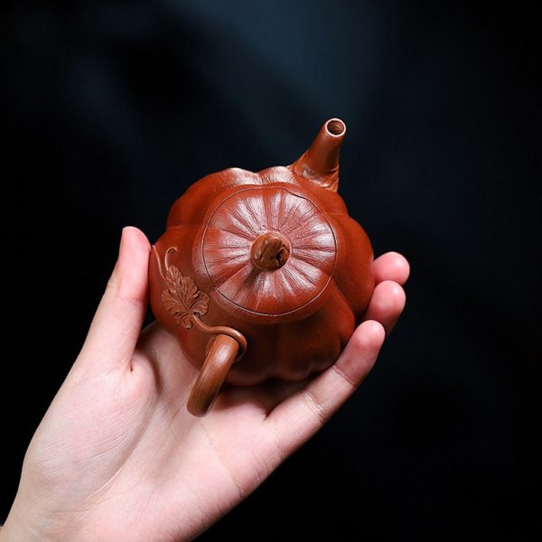 EWXZ007_3 Yixing Purple Clay Vine Pumpkin Teapot