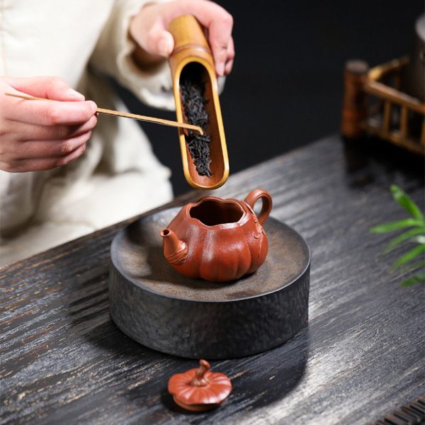 EWXZ007_4 Yixing Purple Clay Vine Pumpkin Teapot
