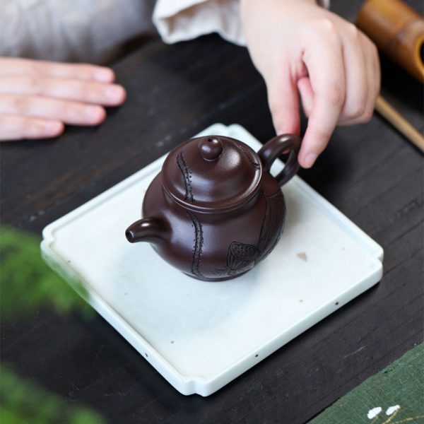 EWXZ010_4 Yixing Purple Clay Lotus Teapot