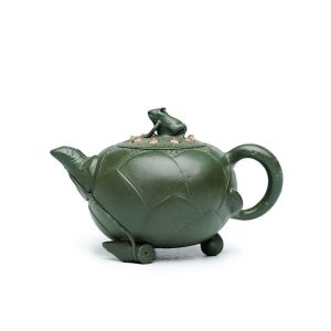TTZZ020_1 Yixing Green Clay Lotus And Frog Teapot
