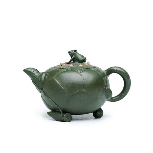 TTZZ020_1 Yixing Green Clay Lotus And Frog Teapot
