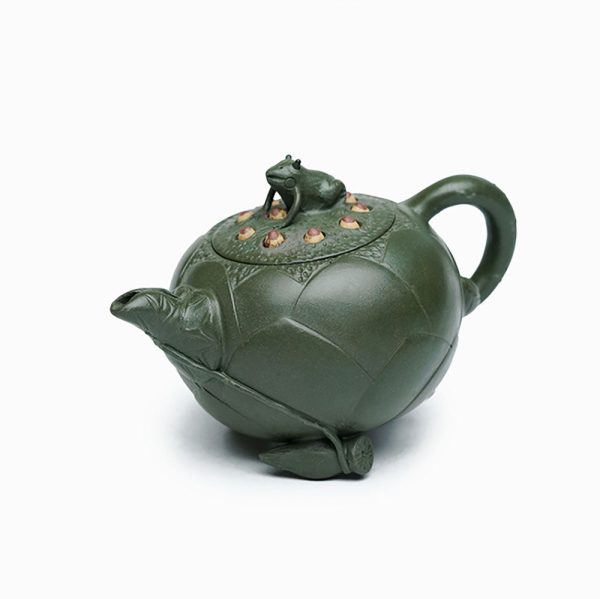 TTZZ020_2 Yixing Green Clay Lotus And Frog Teapot