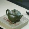 TTZZ020_5 Yixing Green Clay Lotus And Frog Teapot