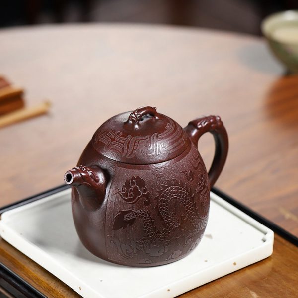 TTZZ030_3 Yixing Purple Clay Qinquan Dragon Teapot