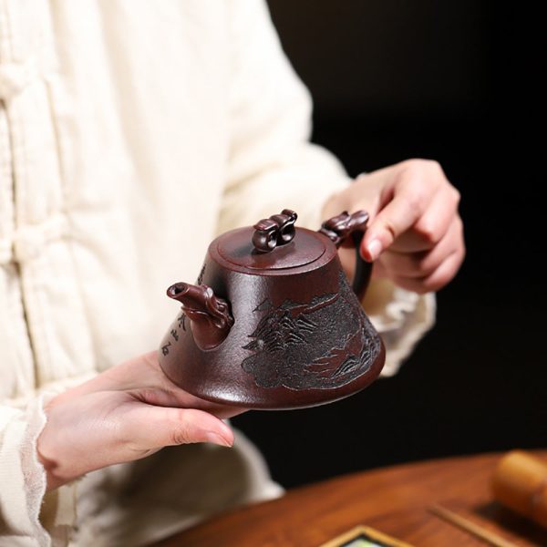 TTZZ031_3 Yixing Purple Clay Landscape Ruyi Teapot