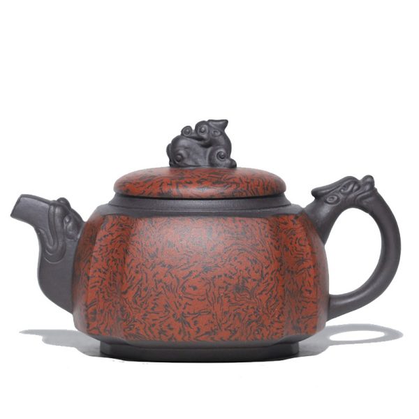 UMZS005-01 Yixing Square Dragon Purple Clay Teapot