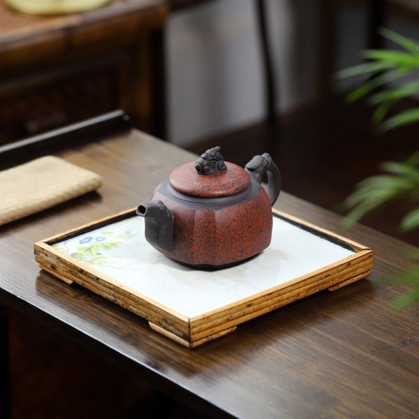 UMZS005-013 Yixing Square Dragon Purple Clay Teapot