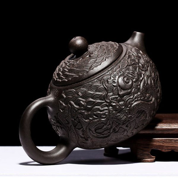 XZ22039_02 Yixing Black Clay Dragon Teapot