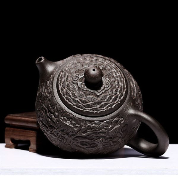 XZ22039_03 Yixing Black Clay Dragon Teapot