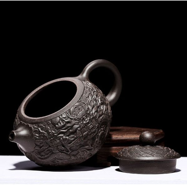XZ22039_04 Yixing Black Clay Dragon Teapot