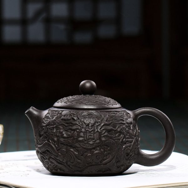 XZ22039_06 Yixing Black Clay Dragon Teapot