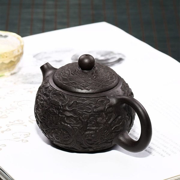XZ22039_07 Yixing Black Clay Dragon Teapot