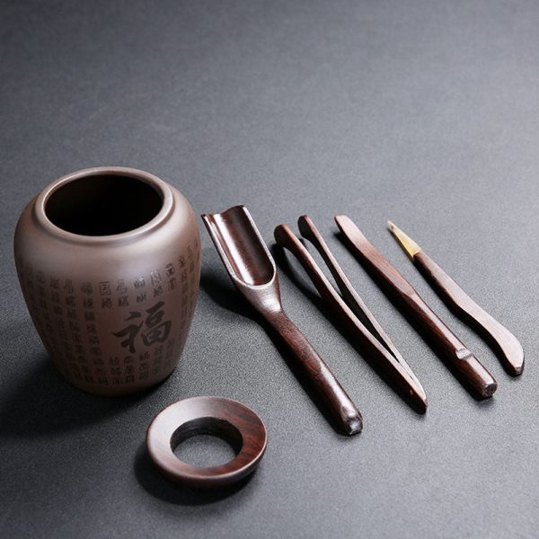 XZ22076_02 Yixing Purple Clay Fu Character Tea Set
