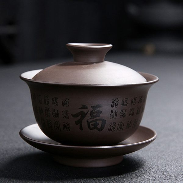 XZ22076_04 Yixing Purple Clay Fu Character Tea Set