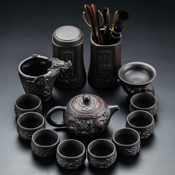 XZ24017_01 Yixing Purple Clay Dragon Tea Set