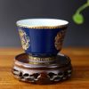 Premium Hand-Painted Tea Ware • High-Temperature Color Glaze • Ji Blue with Pure Gold Painted Dragon Cup • Jingdezhen Porcelain