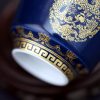 Premium Hand-Painted Tea Ware • High-Temperature Color Glaze • Ji Blue with Pure Gold Painted Dragon Cup • Jingdezhen Porcelain