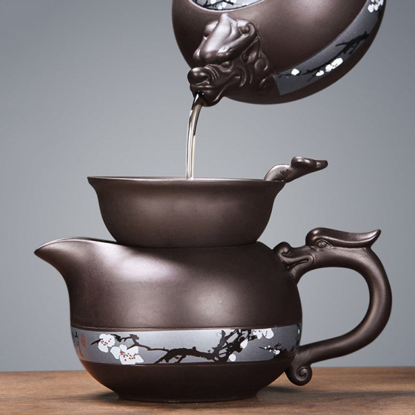 xszsb84_06 Yixing Purple Clay Winter Plum Tea Set